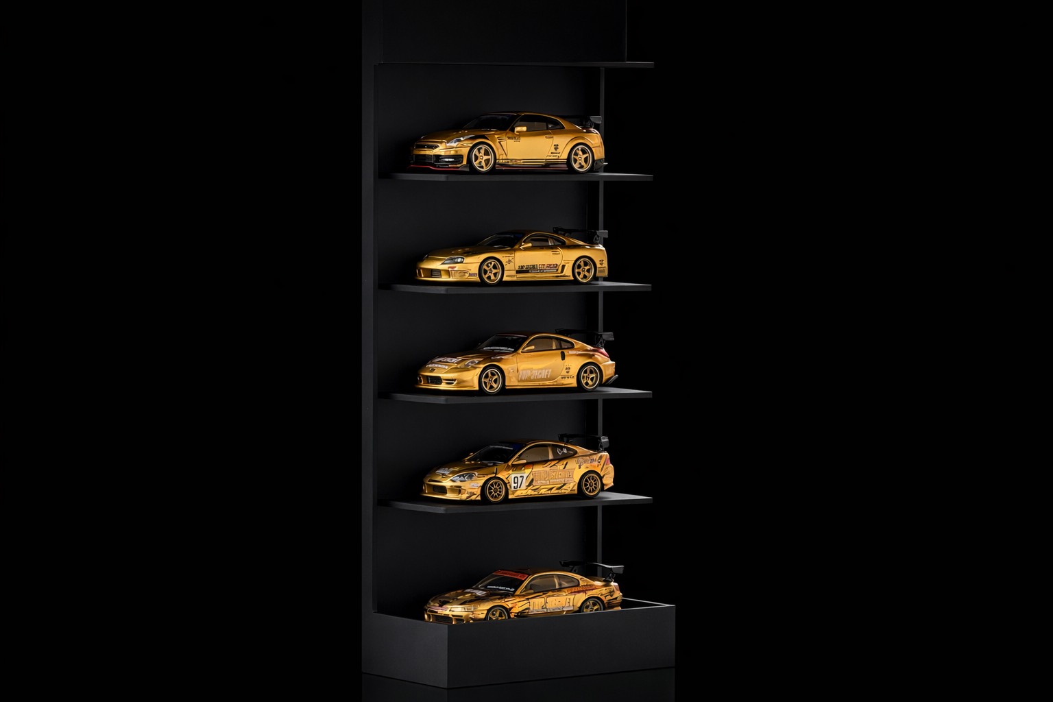 Wall-mounted display case for model cars.